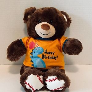 Build A Bear Baseball Feet Teddy Brown 16" Stuffed Plush w/ happy b-day shirt